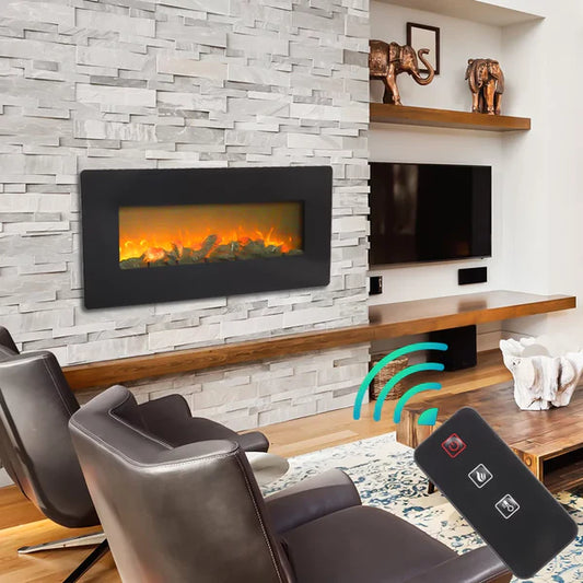 Airbetter Fireplace Heaters Indoor Electric Room Heater with Remote, Wall Hanging Space Heater 3D 1400W Electric Fireplace Heater with Realistic Fake Wood 3 Flame Settings, 42"x4.2"x17", CSA Certified, Q6657