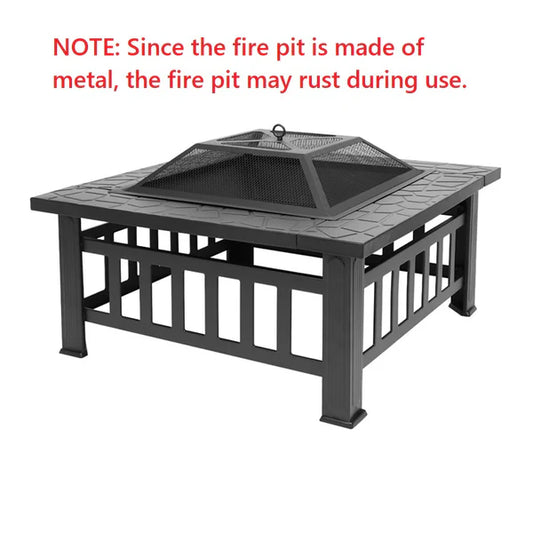 Airbetter Fire Pit for Outside, 32" Outdoor Square Metal Fire Pit, Wood Burning BBQ Grill Fire Pit Bowl with Spark Screen, Poker, Backyard Patio Garden Bonfire Fire Pit for Camping, Heating, Picnic, L6193