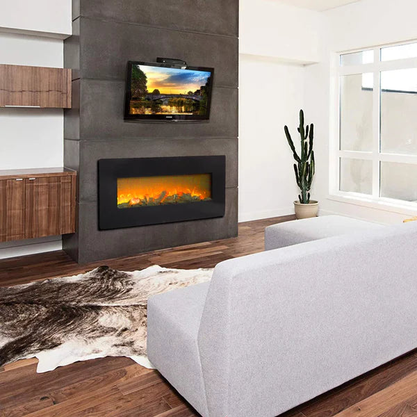 Airbetter Fireplace Heaters Indoor Electric Room Heater with Remote, Wall Hanging Space Heater 3D 1400W Electric Fireplace Heater with Realistic Fake Wood 3 Flame Settings, 42"x4.2"x17", CSA Certified, Q6657