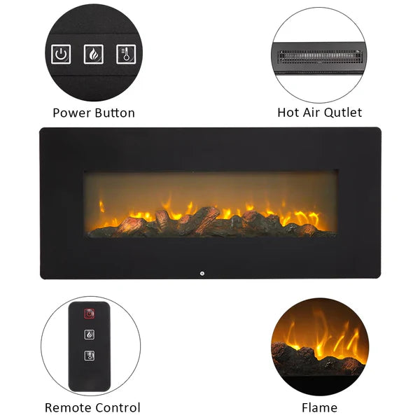 Airbetter Fireplace Heaters Indoor Electric Room Heater with Remote, Wall Hanging Space Heater 3D 1400W Electric Fireplace Heater with Realistic Fake Wood 3 Flame Settings, 42"x4.2"x17", CSA Certified, Q6657