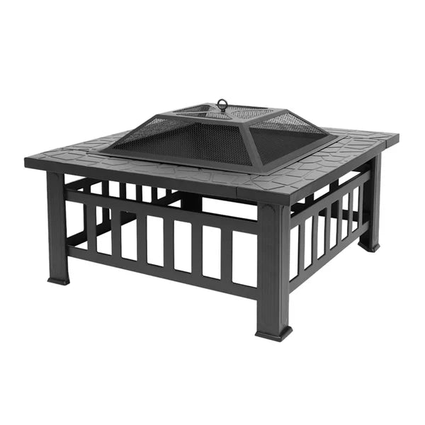 Airbetter Fire Pit for Outside, 32" Outdoor Square Metal Fire Pit, Wood Burning BBQ Grill Fire Pit Bowl with Spark Screen, Poker, Backyard Patio Garden Bonfire Fire Pit for Camping, Heating, Picnic, L6193