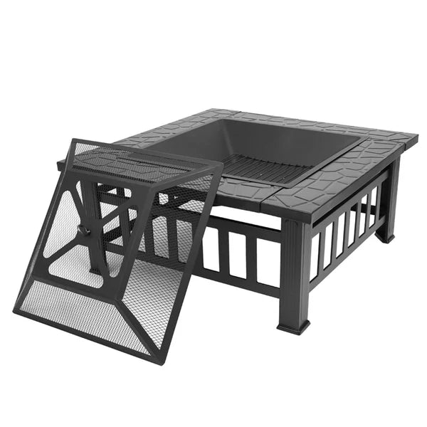 Airbetter Fire Pit for Outside, 32" Outdoor Square Metal Fire Pit, Wood Burning BBQ Grill Fire Pit Bowl with Spark Screen, Poker, Backyard Patio Garden Bonfire Fire Pit for Camping, Heating, Picnic, L6193