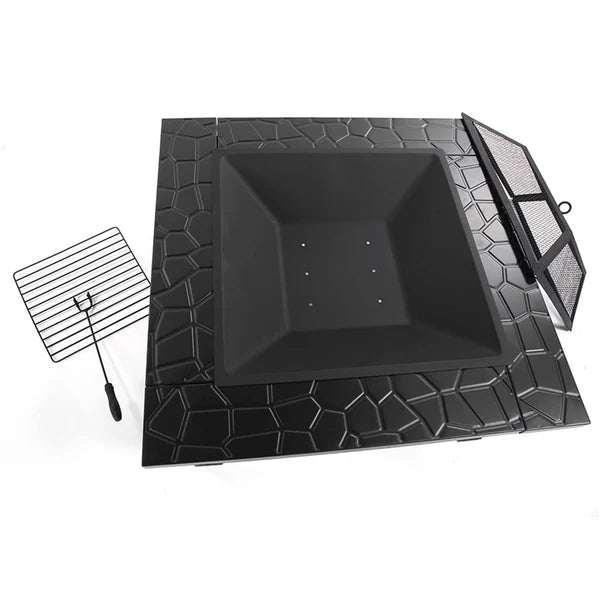 Airbetter Fire Pit for Outside, 32" Outdoor Square Metal Fire Pit, Wood Burning BBQ Grill Fire Pit Bowl with Spark Screen, Poker, Backyard Patio Garden Bonfire Fire Pit for Camping, Heating, Picnic, L6193